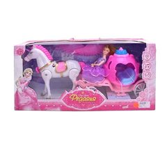 Кукла с лошадью пегас и каретой с движущимся ногами Pegasus Розовая