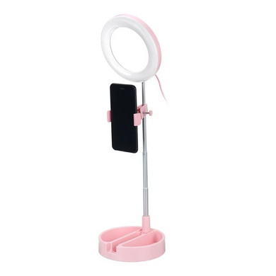 Кругле складне дзеркало з LED підсвічуванням Live Makeup G3 Рожеве