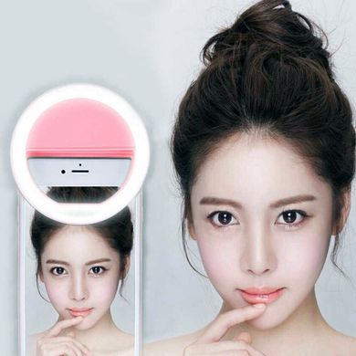 Світлодіодне селф-кільце на батарейках Selfie Ring Light Рожеве