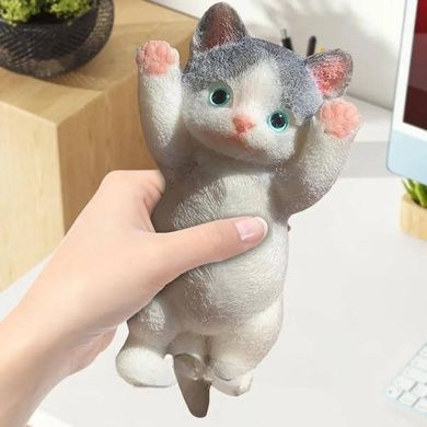 Сквиш-антистресс Котик лежит на спине Белый с серым
