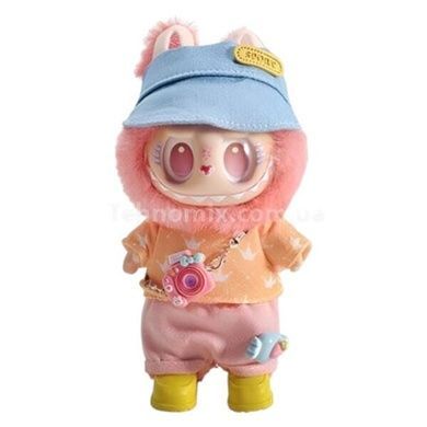 Игрушка-брелок Лабубу со съемными одежками H-17см YF 004 H Коралловая