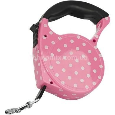 Повідець-рулетка 5м Retractable Dog Leash Рожевий у горошок