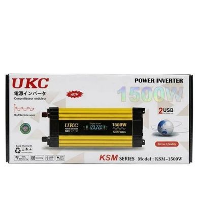 Преобразователь напряжения 1500W 12V AC/DC UKC KSM-1500W Черный с красным