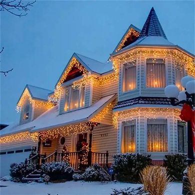 Гирлянда-бахрома 5м 120LED 220V Черный провод, Теплый свет