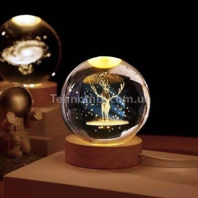 Куля акрилова Олень 8см з підсвічуванням на підставці