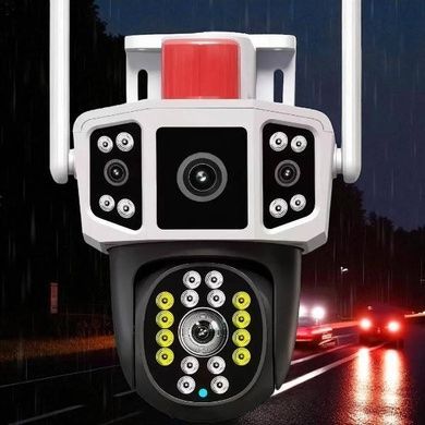 Камера для відеоспостереження вулична з сиреною на 2 об'єктиви IP WiFi JNice 12mp JE-2203 Біла