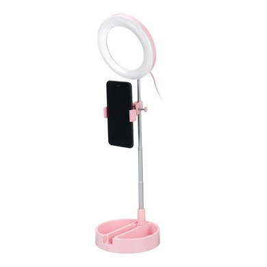 Круглое складное зеркало с LED подсветкой Live Makeup G3 Розовое