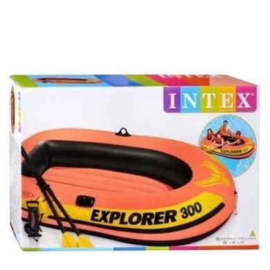 Човен надувний двомісний з веслами та насосом в комплекті 211х117х41см Intex 58332 NP Помаранчевий