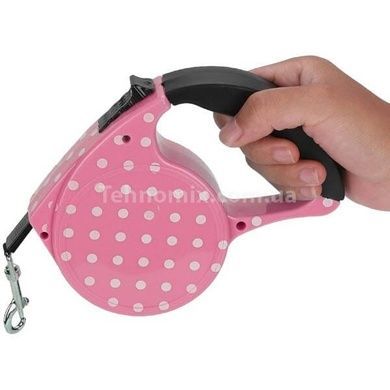 Повідець-рулетка 5м Retractable Dog Leash Рожевий у горошок