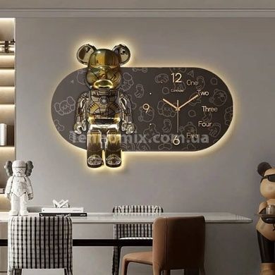 Часы настенные овальные Мишка робот с LED подсветкой h-52см NCH-40-60 Коричневые с золотым декором