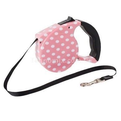 Повідець-рулетка 5м Retractable Dog Leash Рожевий у горошок