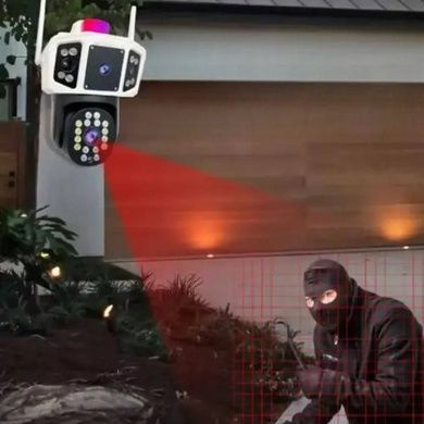 Камера для відеоспостереження вулична з сиреною на 2 об'єктиви IP WiFi JNice 12mp JE-2203 Біла