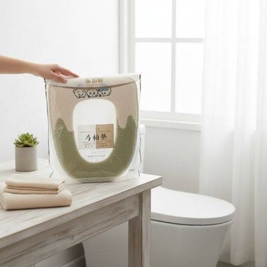 Чохол-сидіння на унітаз із вишивкою двоколірний Fashion Toilet Cushion AND 02 Р Оливковий з бежевим