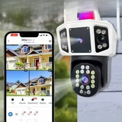 Камера для відеоспостереження вулична з сиреною на 2 об'єктиви IP WiFi JNice 12mp JE-2203 Біла
