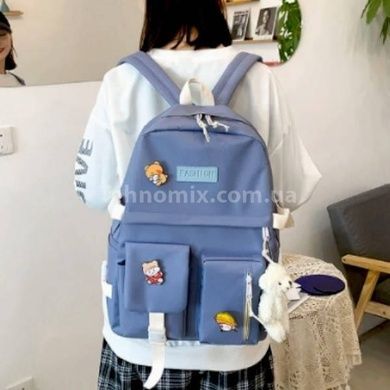 Набор школьный Fashion 5в1 (Рюкзак, Сумка, Пенал, Косметичка, Мешочек) Синий