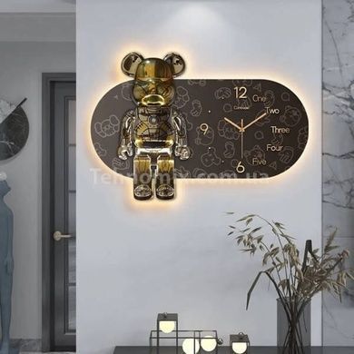 Часы настенные овальные Мишка робот с LED подсветкой h-52см NCH-40-60 Коричневые с золотым декором