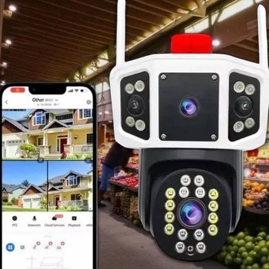 Камера для відеоспостереження вулична з сиреною на 2 об'єктиви IP WiFi JNice 12mp JE-2203 Біла