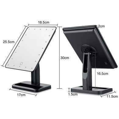 Косметичне складне дзеркало Led Mirror з LED підсвічуванням black