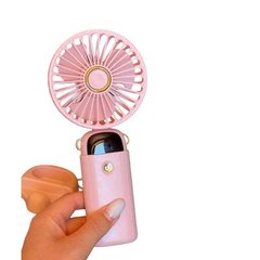 Мини-вентилятор с подставкой для телефона и индикатором заряда LCD дисплей Розовый