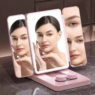 Дзеркало для макіяжу потрійне з підсвічуванням makeup mirror AND 1431 Рожеве