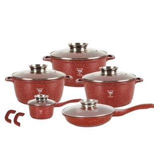 Набір посуду з гранітним покриттям антипригарним 12 предметів Top Kitchen TK-00020 Червоний