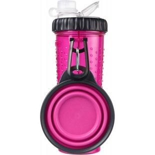 Поїлка-годівниця для тварин подвійна зі складною мискою Pet Drink Bottle Рожева
