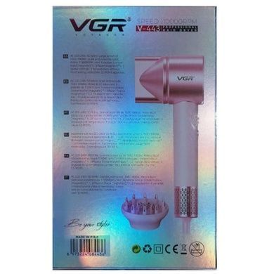 Фен профессиональный 2 уровня обдува, 3 уровня температуры, 110000 RPM, 2 насадки VGR V-443 Розовый