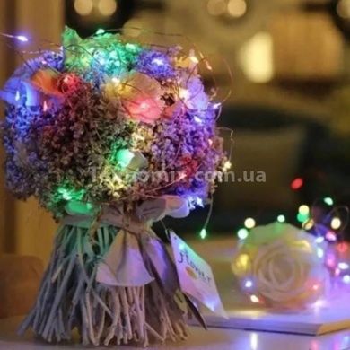 Гирлянда роса мишура пушистая линейная 100м LED USB Зеленая проволока, мультиколор