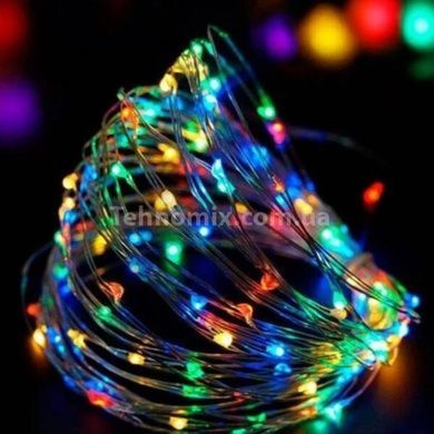 Гирлянда роса мишура пушистая линейная 100м LED USB Зеленая проволока, мультиколор