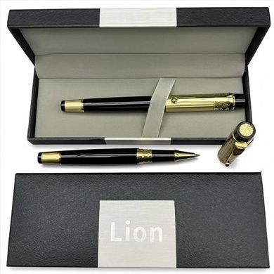 Ручка ролерна металева в подарунковому футлярі Lion 286 Чорна із золотим