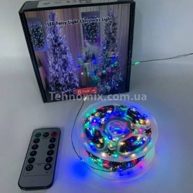 Гирлянда роса мишура пушистая линейная 100м LED USB Зеленая проволока, мультиколор