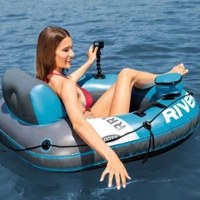 Круг-плюшка для бассейна надувная с подголовником 140*132см Intex 56843 NP Синяя с серым