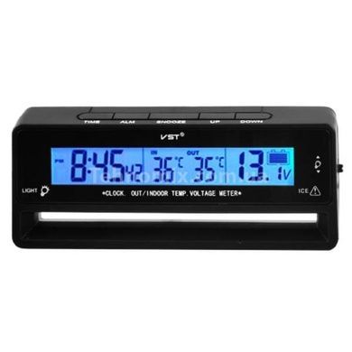 Авточасы вольтметр 2 термометра VST-7010V Черные