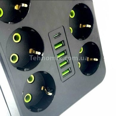 Сетевой фильтр с USB (8&times;220В+4&times;USB+1&times;Type-C) HG-2528 3 метра Черный