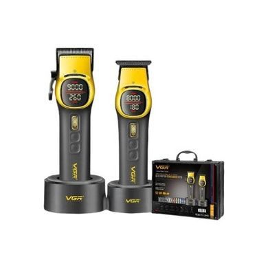 Комплект 2в1 акумуляторна машинка для стрижки та триммер VGR V-885 S2 GOLD Чорний із золотим