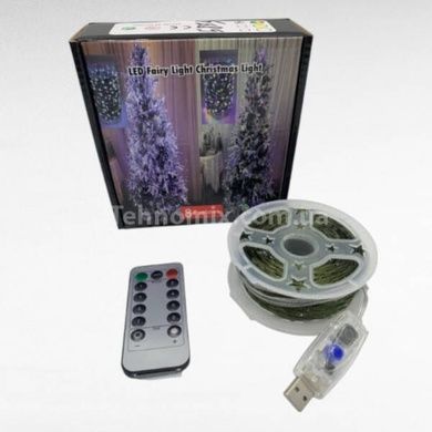 Гирлянда роса мишура пушистая линейная 100м LED USB Зеленая проволока, мультиколор