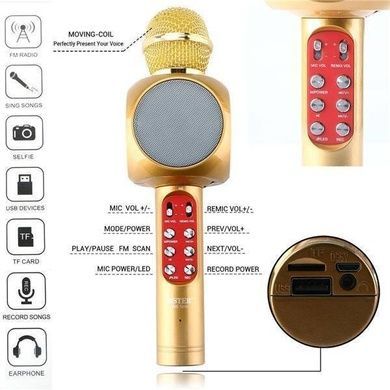 Караоке микрофон bluetooth WS-1816 Gold