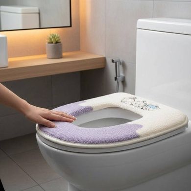Чохол-сидіння на унітаз з вишивкою двокольоровий Fashion Toilet Cushion AND 02 Р Бузковий з бежевим