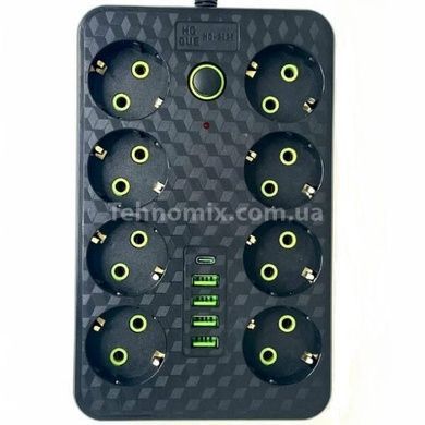 Сетевой фильтр с USB (8&times;220В+4&times;USB+1&times;Type-C) HG-2528 3 метра Черный