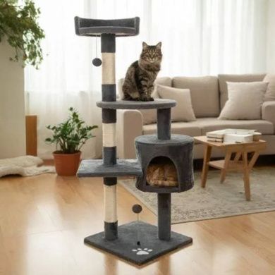Игровой комплекс для котов с когтеточкой и домиком 40*40*116см MT04 Серый