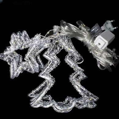 Гирлянда штора звезды и елочки 10шт USB Теплый свет