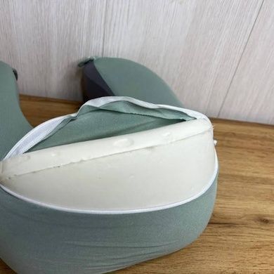 Подушка для шиї у формі літери U з ефектом пам'яті 28см х 26см х 12см Зелена з сірим