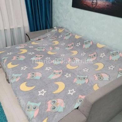Плед детский Сова и Луна микрофибра светящийся в темноте 150*200см Серый
