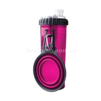 Поїлка-годівниця для тварин подвійна зі складною мискою Pet Drink Bottle Рожева