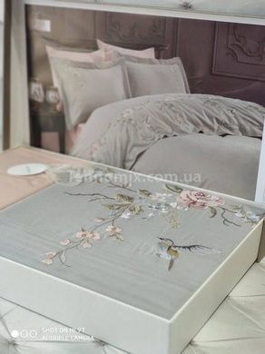Постільна білизна з вишивкою Dantela vita Ruya gri Сатин Бавовна Євро розмір (4 наволочки)