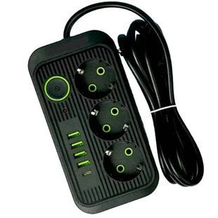 Мережевий фільтр з USB (3&times;220В+4&times;USB+1&times;Type-C) QL-1074U 3 метри Чорний