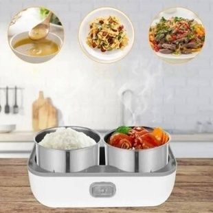 Ланч-бокс с подогревом двухуровневый 2л от сети 220V Cooking Lunchbox Белый с серым