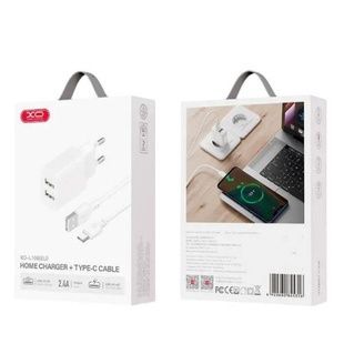 Зарядний пристрій живлення XO L109 Dual USB-A 2.4A Charger with Type-C cable Біле