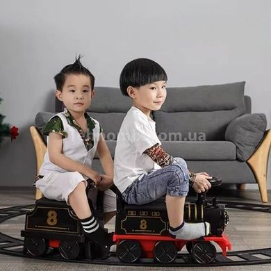 Поезд детский аккумуляторный с рельсами 16 шт Retro Train Ride-On Черный с красным