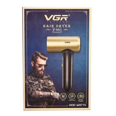 Фен профессиональный 4 режима, насадка-концентратор, 1400Вт VGR V-441 Черный с золотым